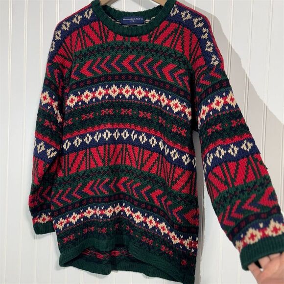 Vintage Abercrombie & Fitch 1892 Sweater Men’s M Fair Isle Knit 90s Coogi Style - Picture 3 of 9